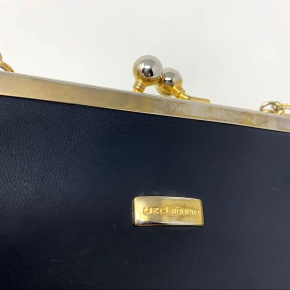 VINTAGE Liz Claiborne Black Faux Leather Clasp Top Purse - Picture 3 of 13